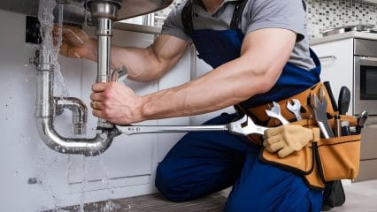 Technician using electronic equipment to detect a plumbing leak in Silver Spring
